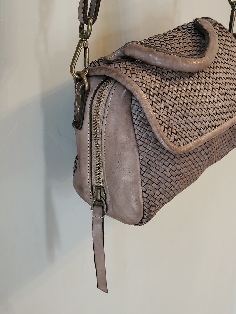 Bolsa Nova Lilly Mini Bag Mushroom Woven Leather Made In Italy - Picture 6 of 14